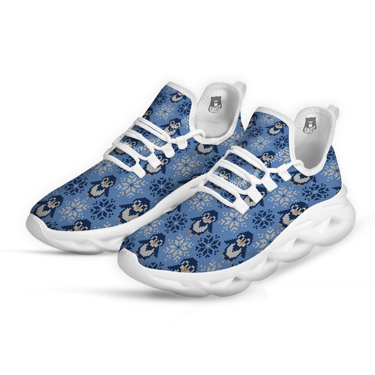 Knitted Snowy Penguin Print Pattern White Running Shoes-grizzshop