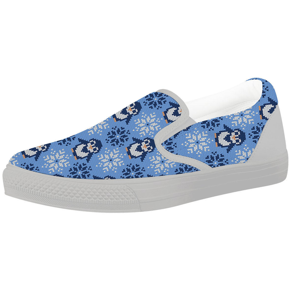 Knitted Snowy Penguin Print Pattern White Slip On Shoes-grizzshop