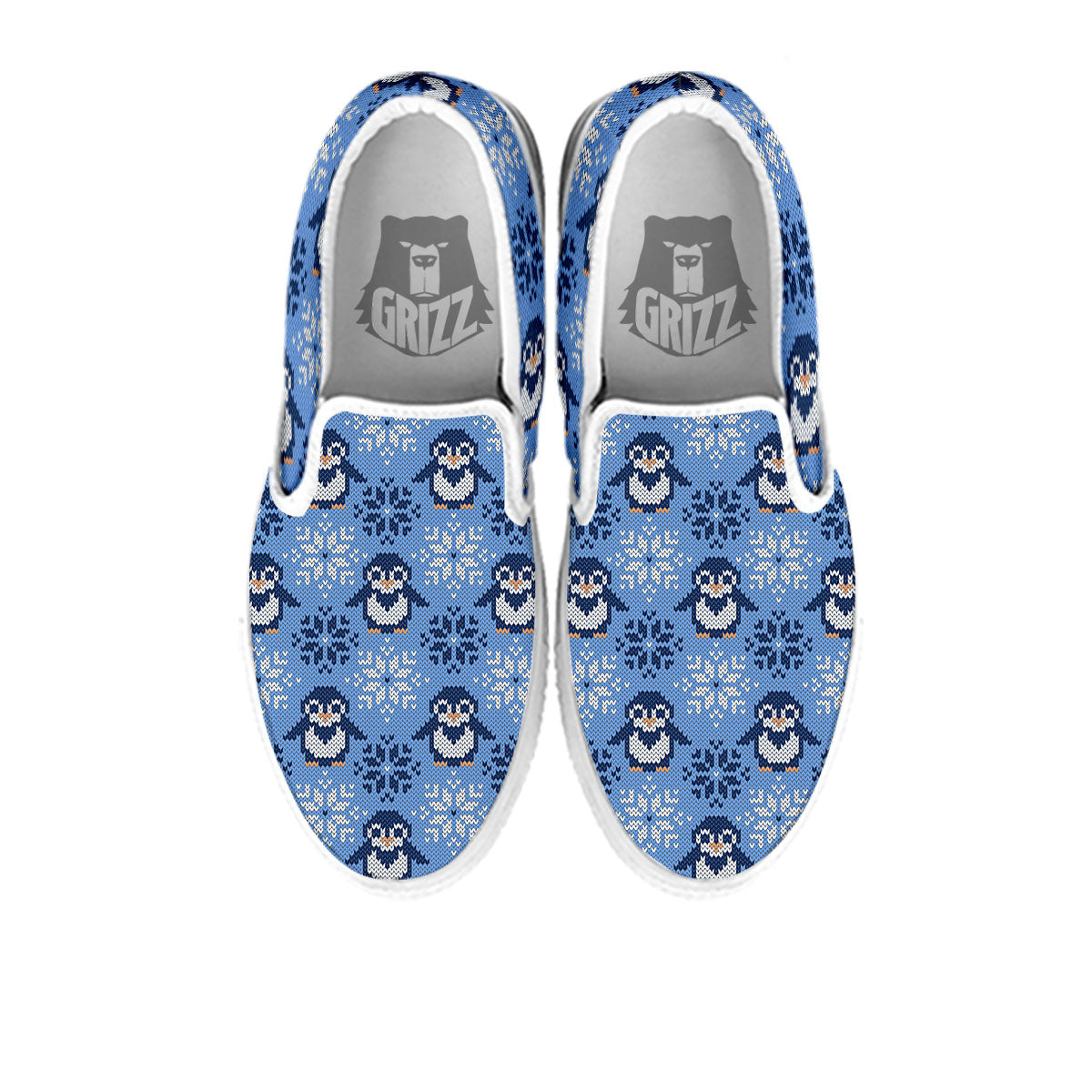 Knitted Snowy Penguin Print Pattern White Slip On Shoes-grizzshop