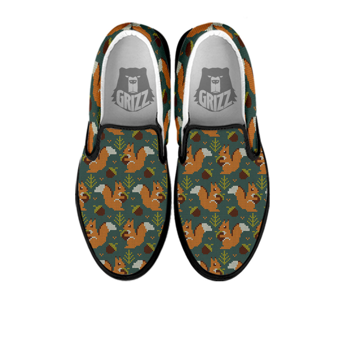 Knitted Squirrel Print Pattern Black Slip On Shoes-grizzshop