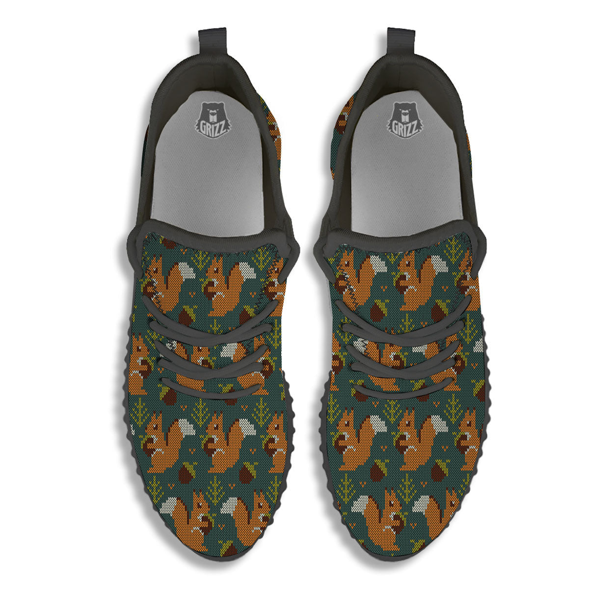Knitted Squirrel Print Pattern Black Walking Shoes-grizzshop