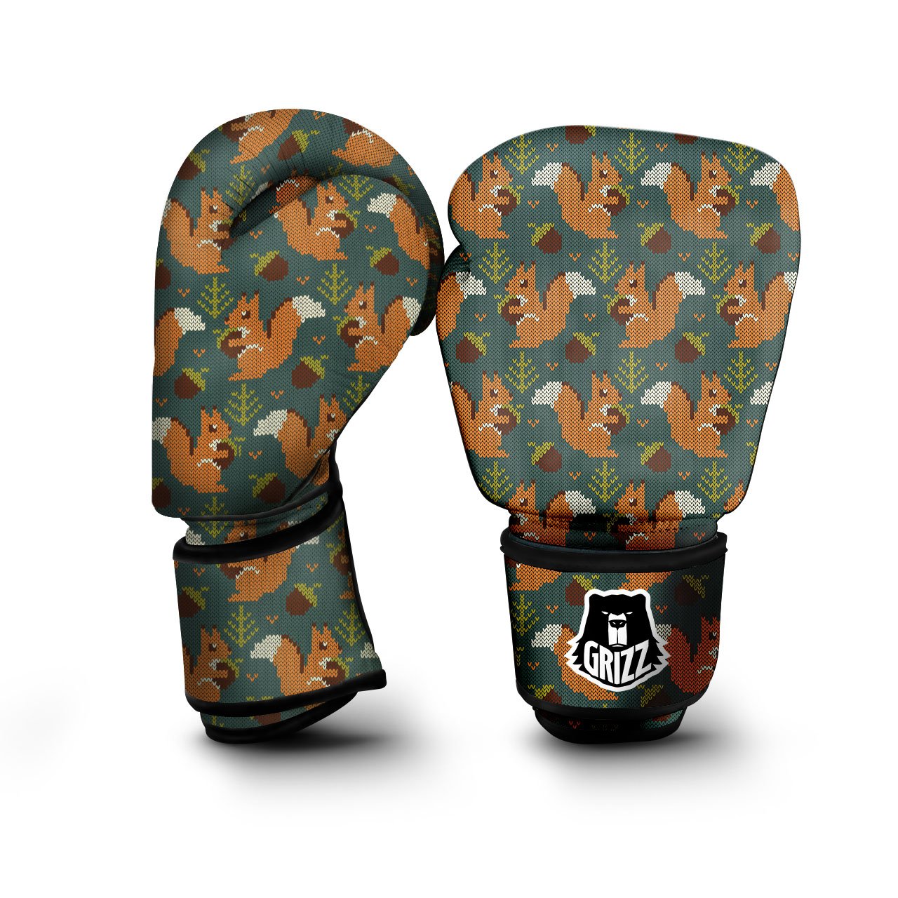 Knitted Squirrel Print Pattern Boxing Gloves-grizzshop