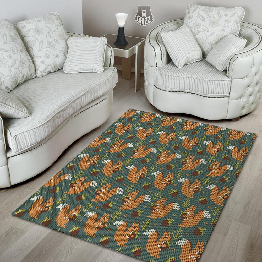 Knitted Squirrel Print Pattern Floor Mat-grizzshop