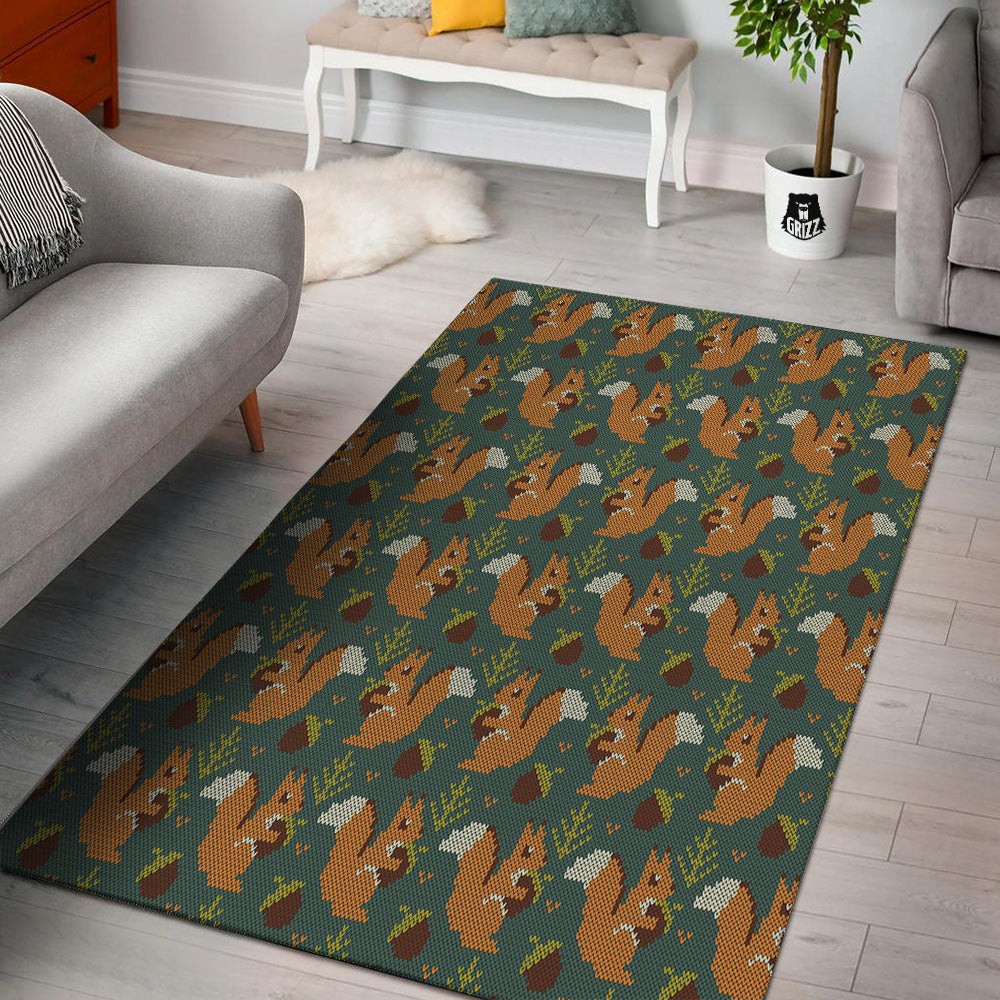 Knitted Squirrel Print Pattern Floor Mat-grizzshop