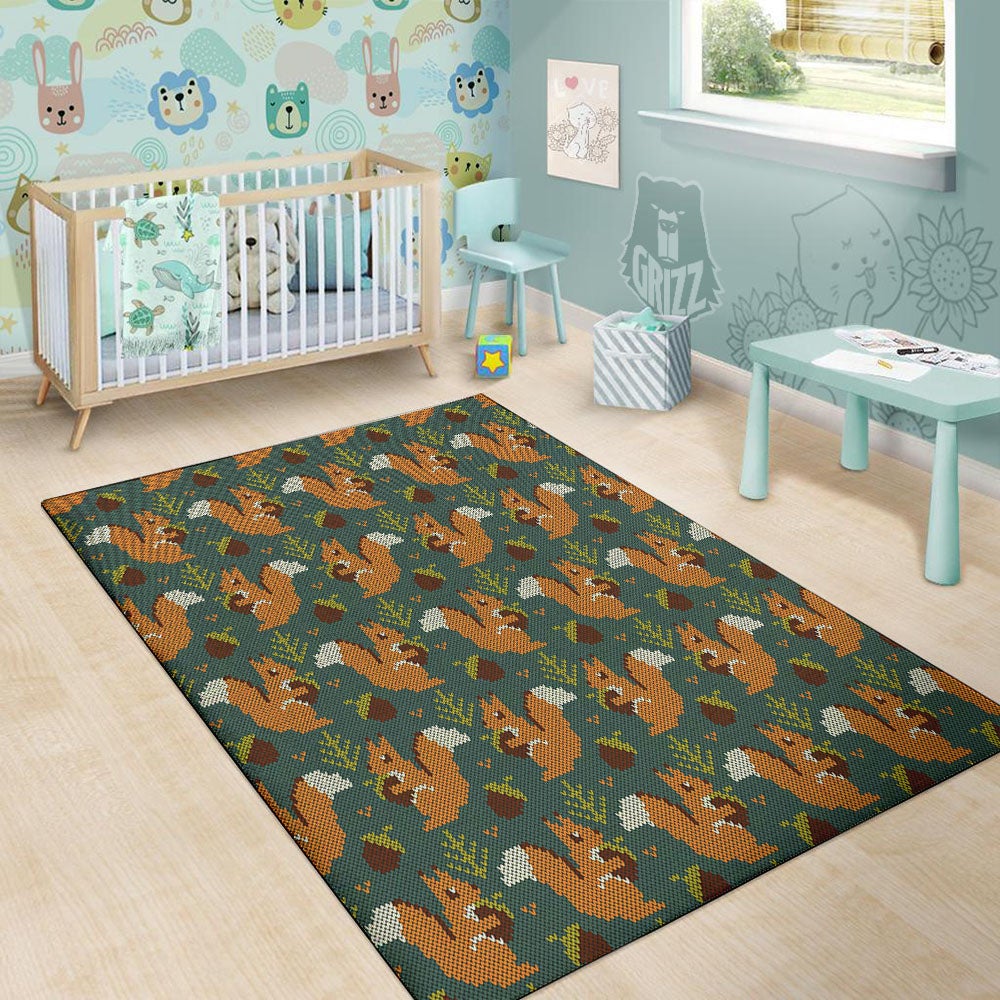 Knitted Squirrel Print Pattern Floor Mat-grizzshop