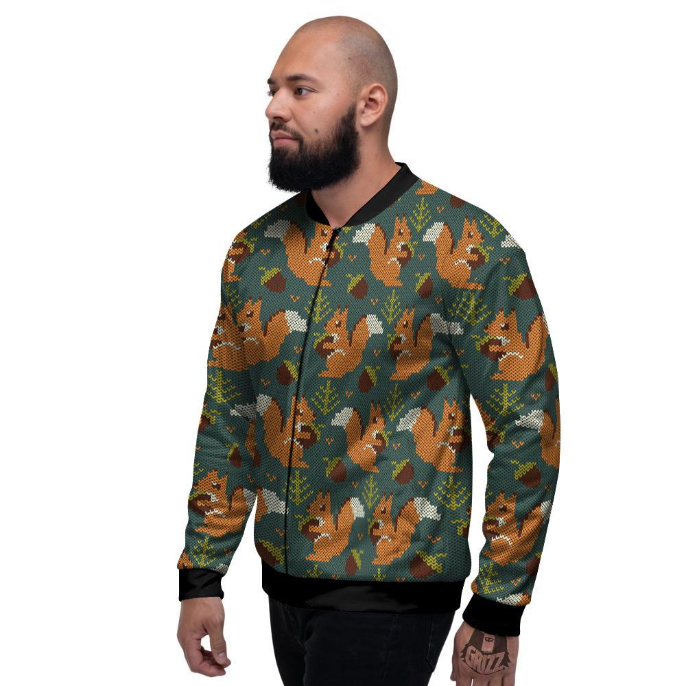 Knitted Squirrel Print Pattern Men's Bomber Jacket-grizzshop