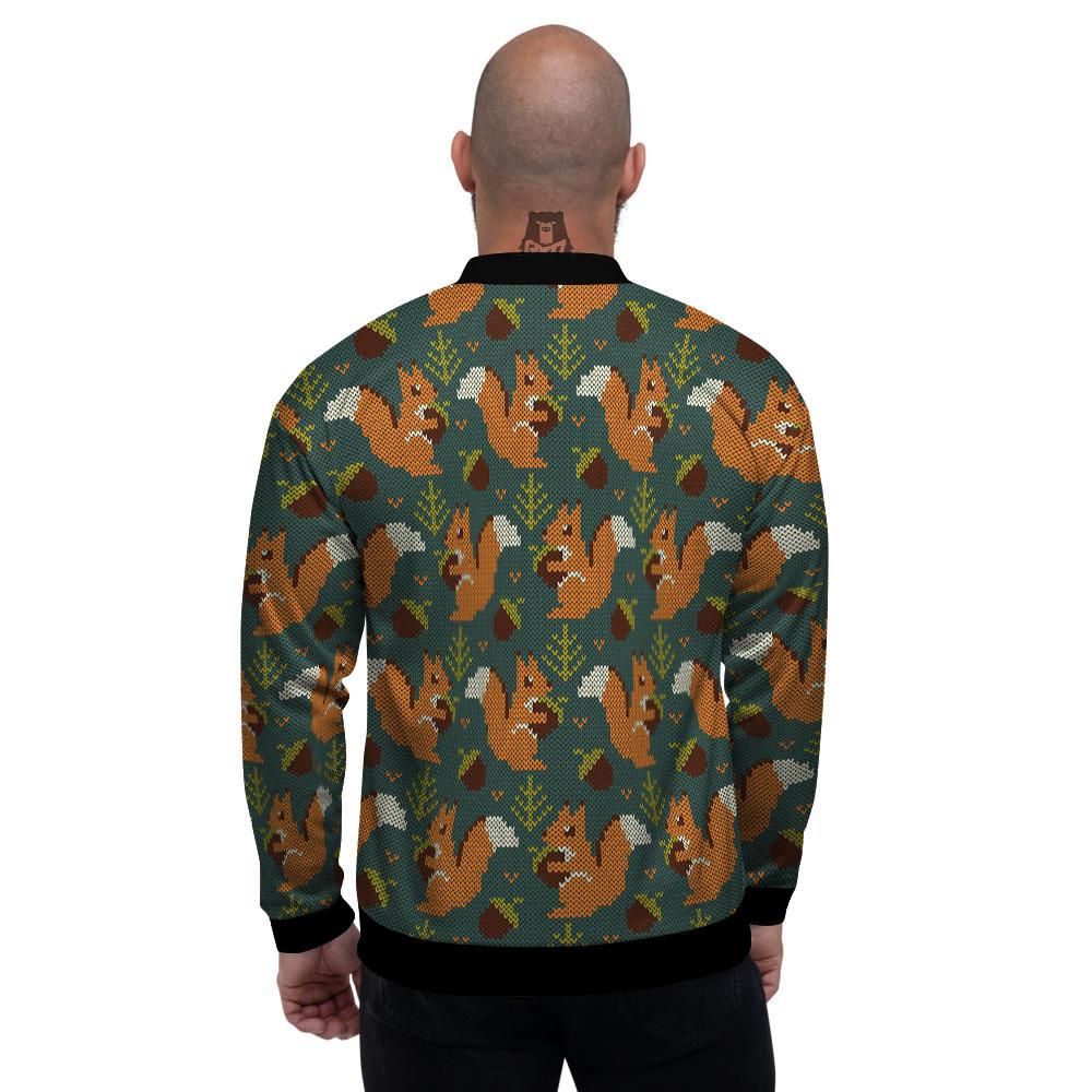 Knitted Squirrel Print Pattern Men's Bomber Jacket-grizzshop