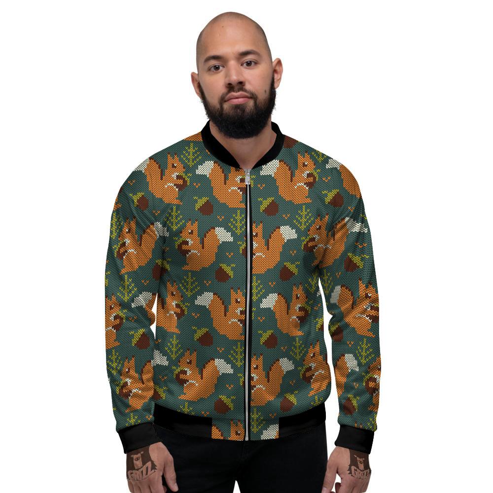 Knitted Squirrel Print Pattern Men's Bomber Jacket-grizzshop
