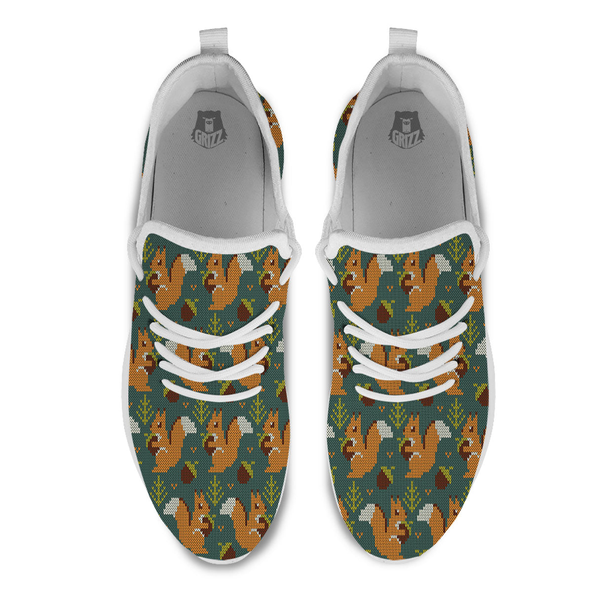 Knitted Squirrel Print Pattern White Athletic Shoes-grizzshop