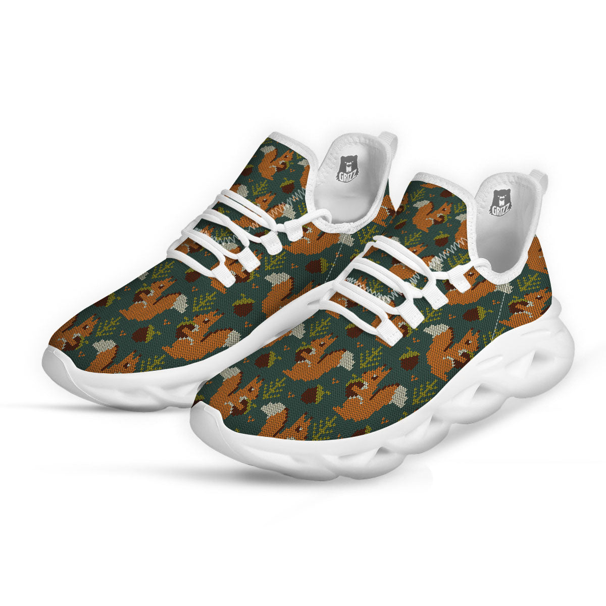 Knitted Squirrel Print Pattern White Running Shoes-grizzshop
