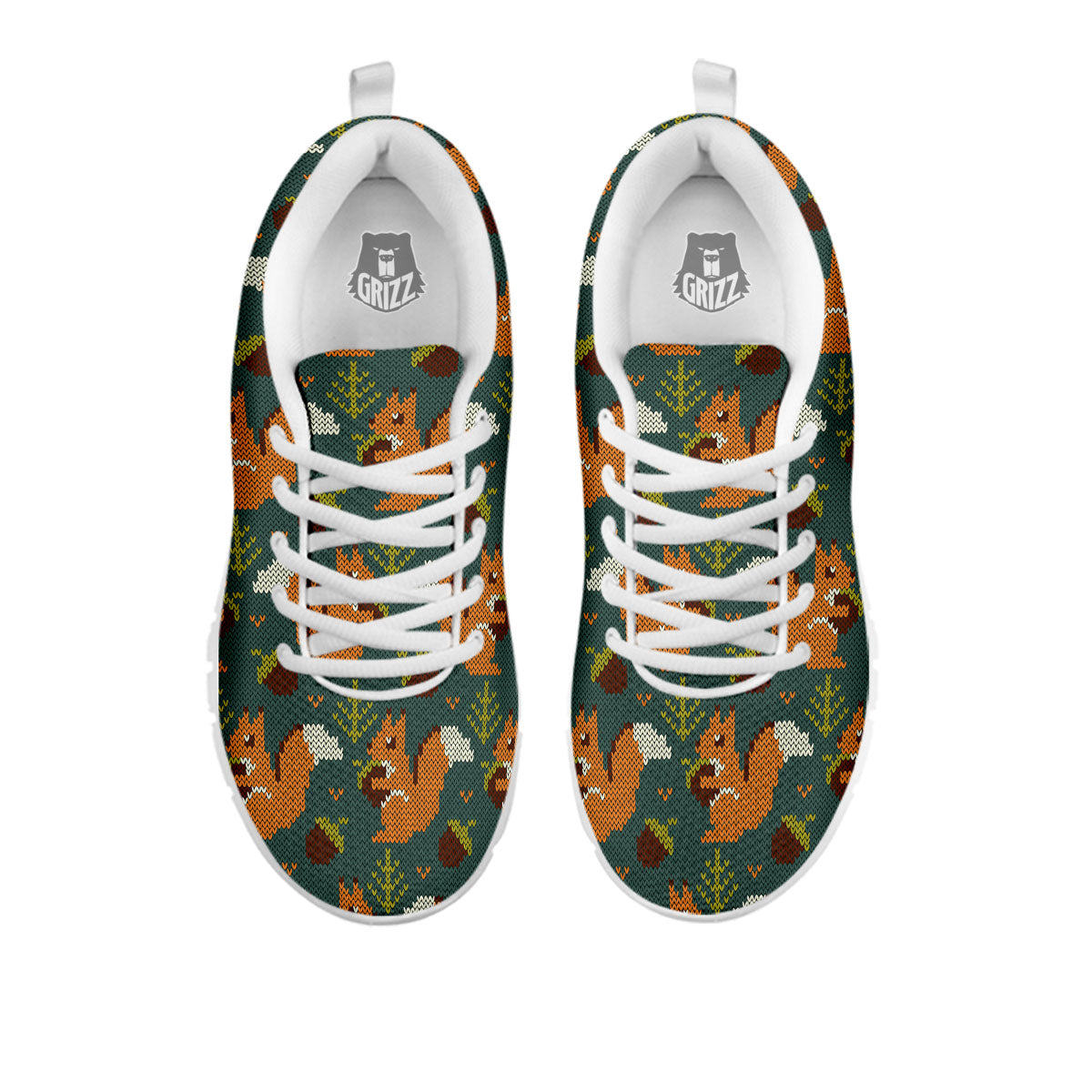 Knitted Squirrel Print Pattern White Sneaker-grizzshop