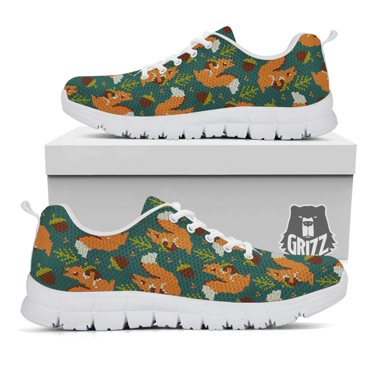 Knitted Squirrel Print Pattern White Sneaker-grizzshop