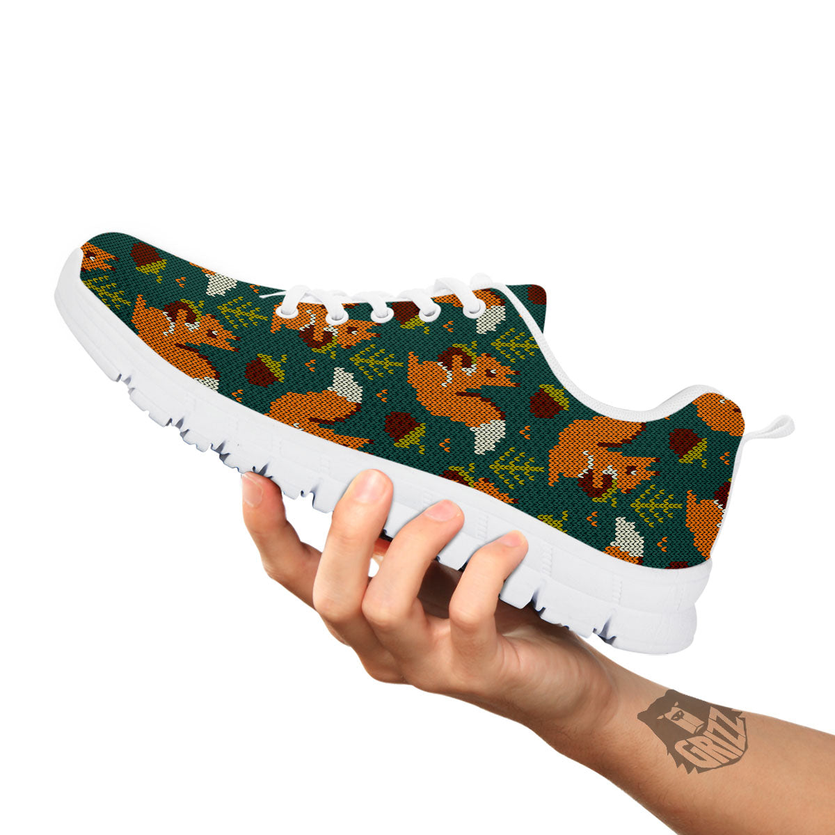 Knitted Squirrel Print Pattern White Sneaker-grizzshop