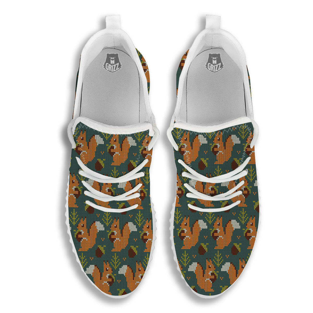 Knitted Squirrel Print Pattern White Walking Shoes-grizzshop