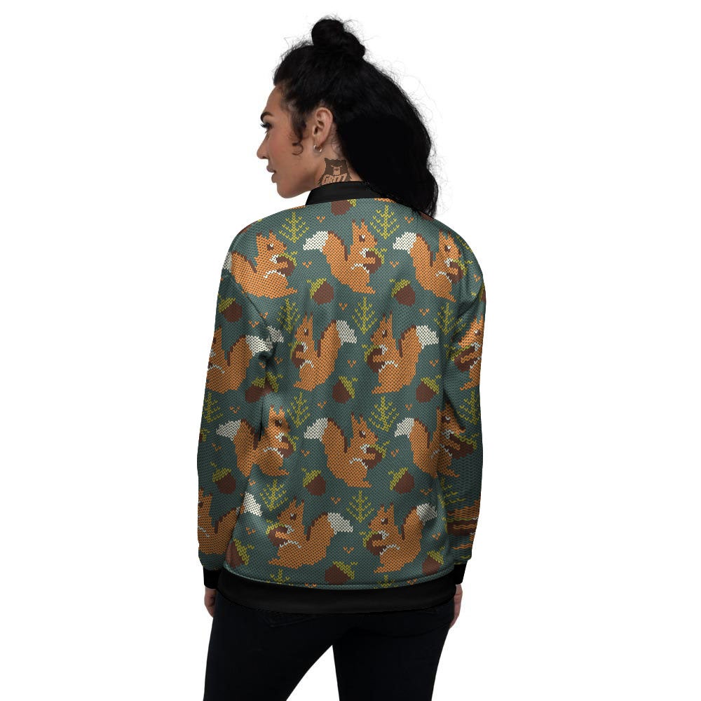 Knitted Squirrel Print Pattern Women's Bomber Jacket-grizzshop