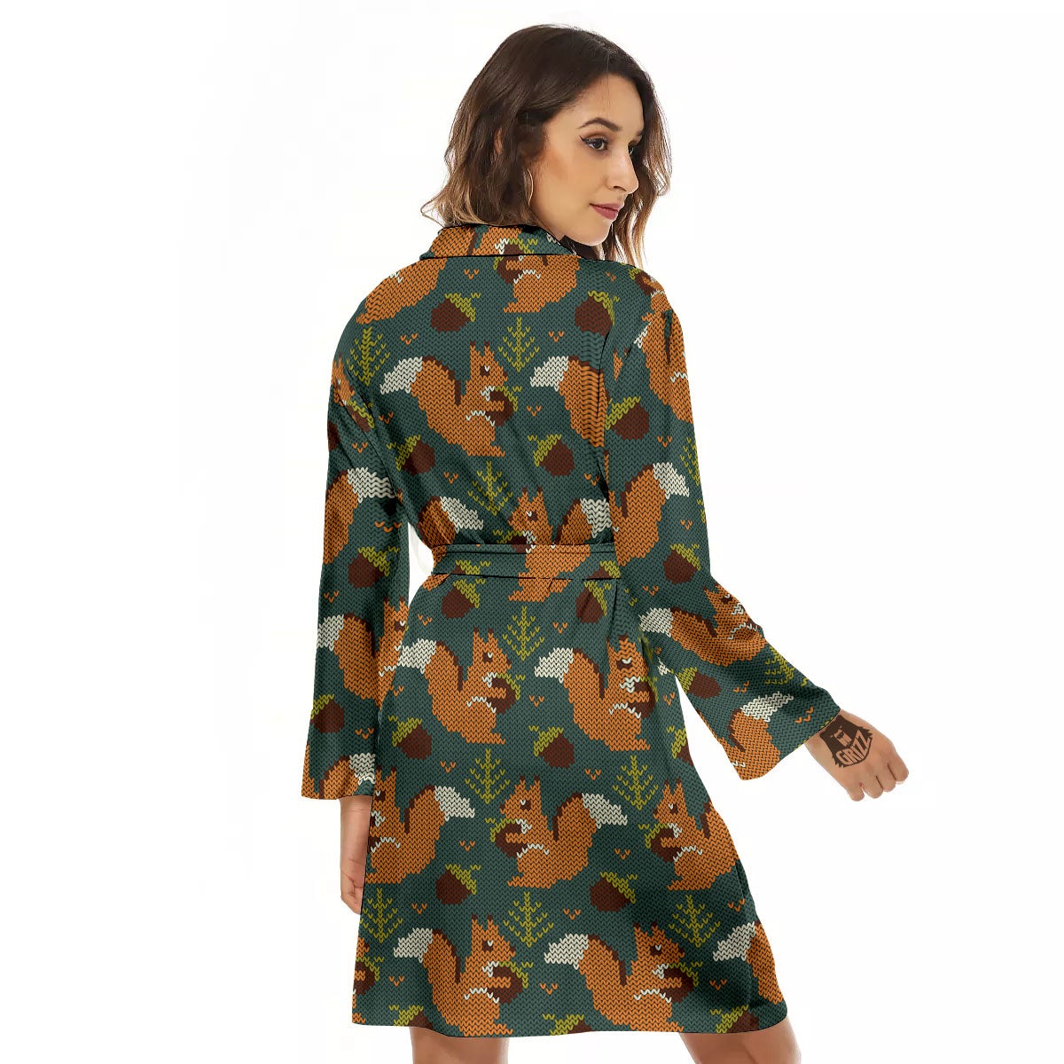 Knitted Squirrel Print Pattern Women's Robe-grizzshop