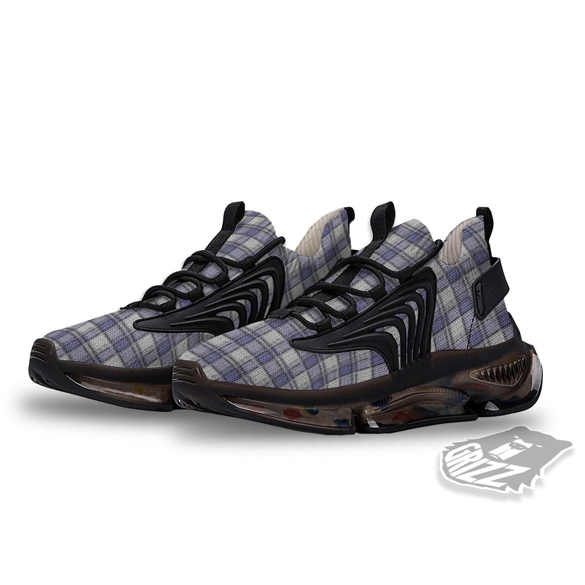 Knitted Tartan Print Pattern Black Gym Shoes-grizzshop