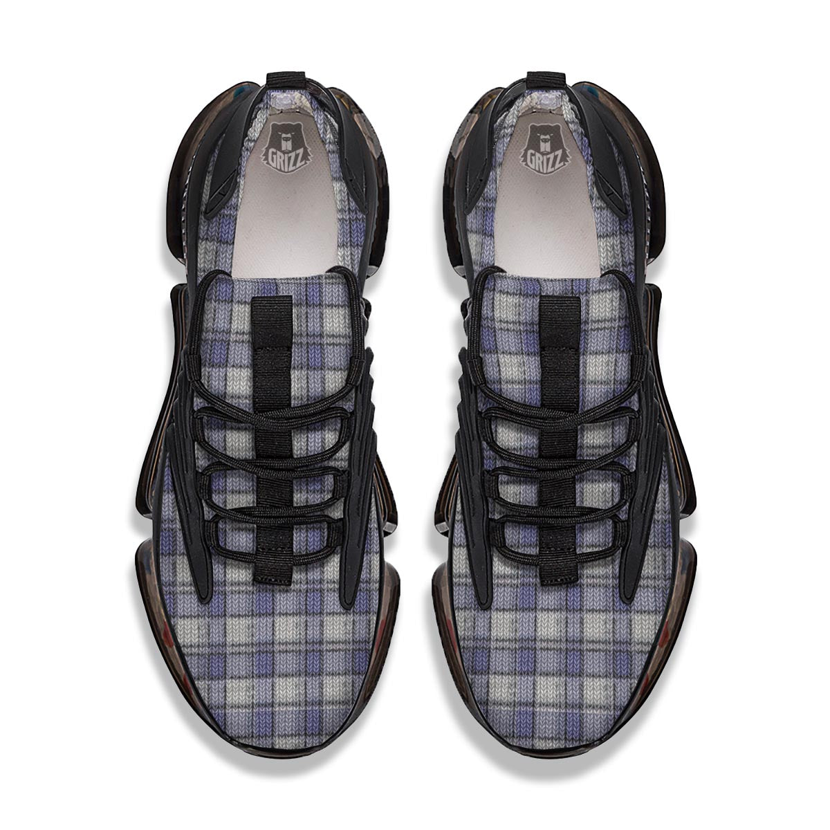 Knitted Tartan Print Pattern Black Gym Shoes-grizzshop