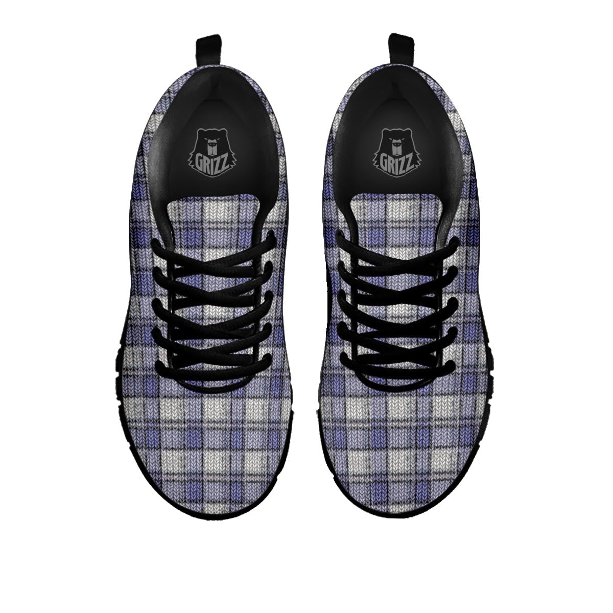 Knitted Tartan Print Pattern Black Sneaker-grizzshop