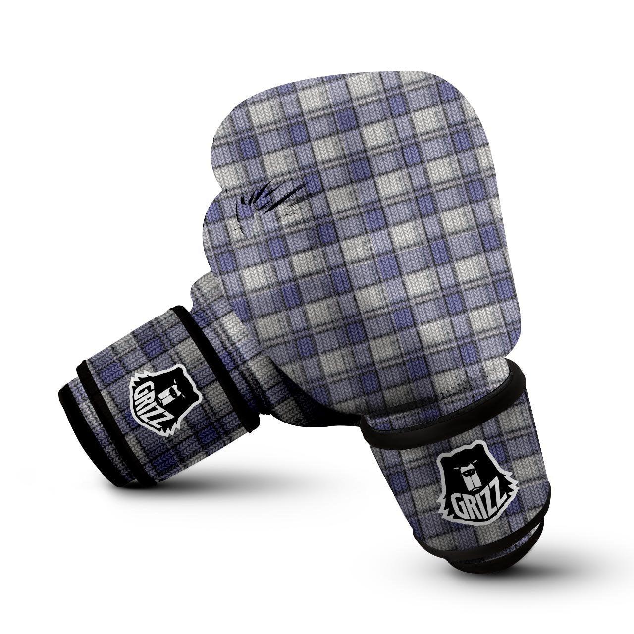 Knitted Tartan Print Pattern Boxing Gloves-grizzshop