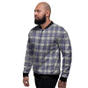 Knitted Tartan Print Pattern Men's Bomber Jacket-grizzshop