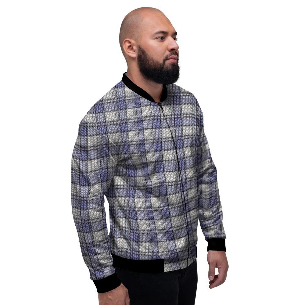 Knitted Tartan Print Pattern Men's Bomber Jacket-grizzshop