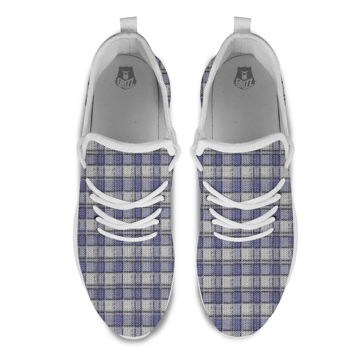 Knitted Tartan Print Pattern White Athletic Shoes-grizzshop