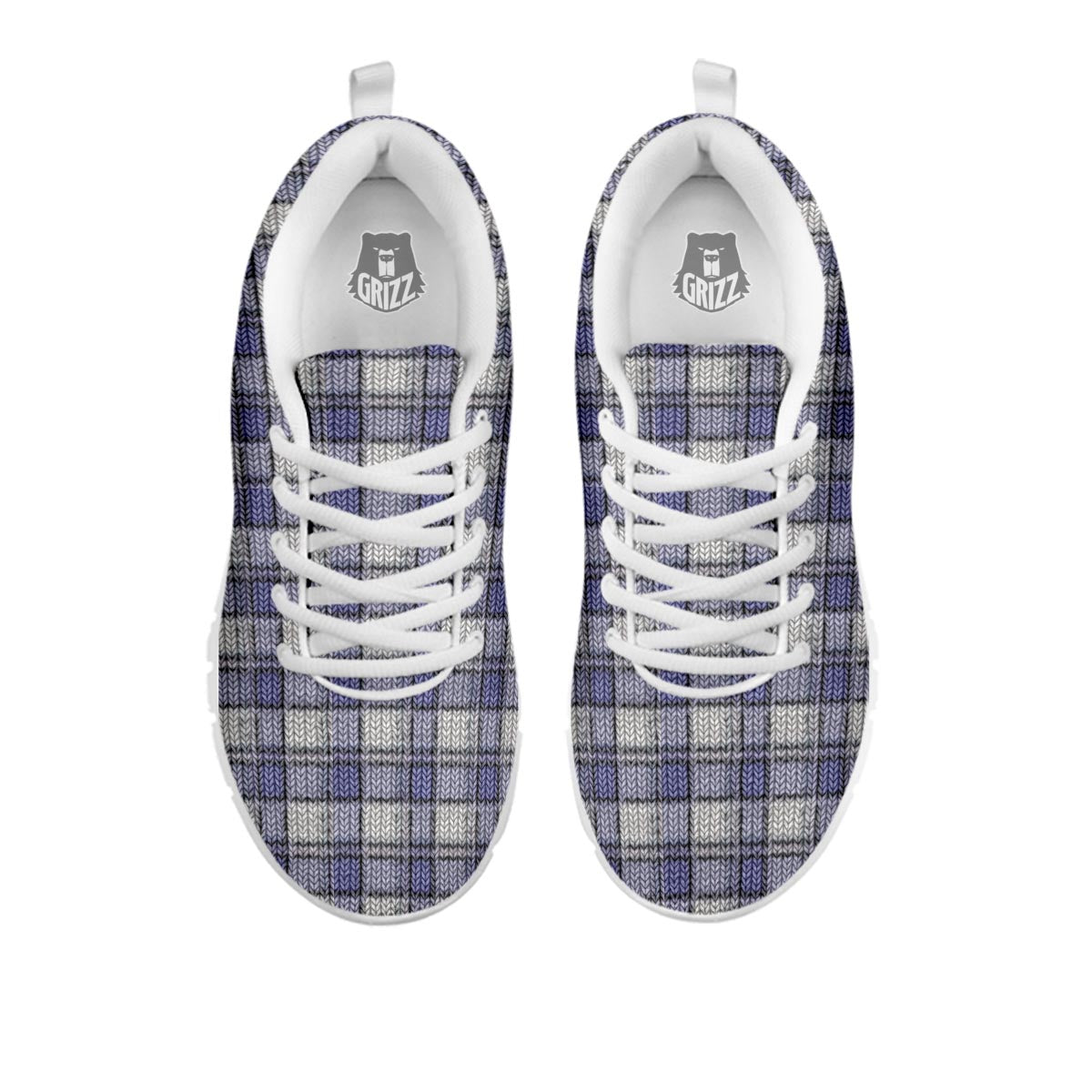 Knitted Tartan Print Pattern White Sneaker-grizzshop