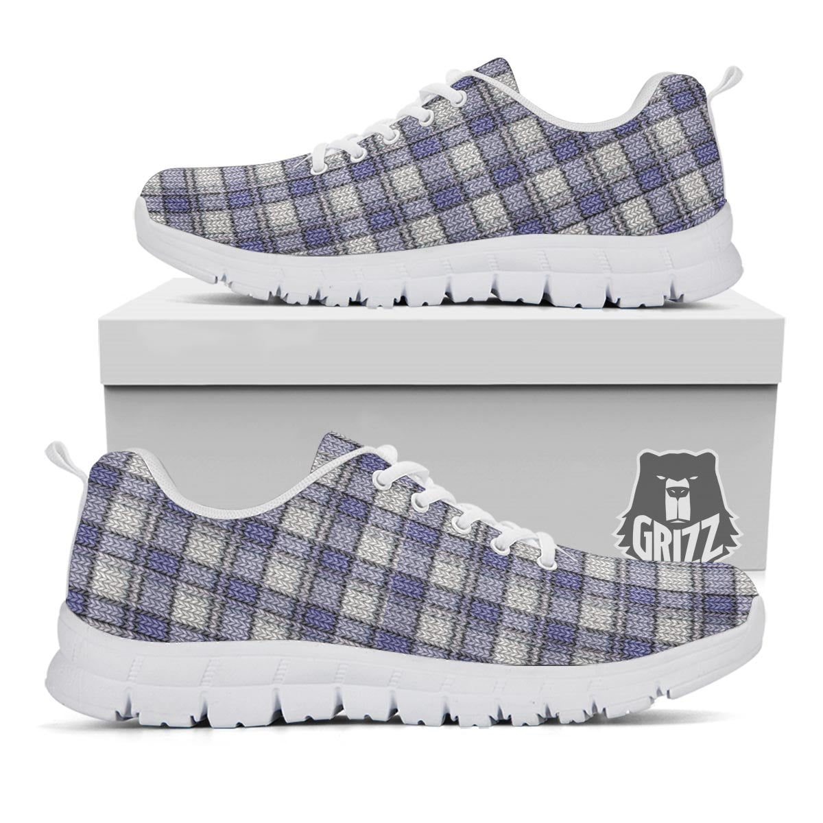 Knitted Tartan Print Pattern White Sneaker-grizzshop