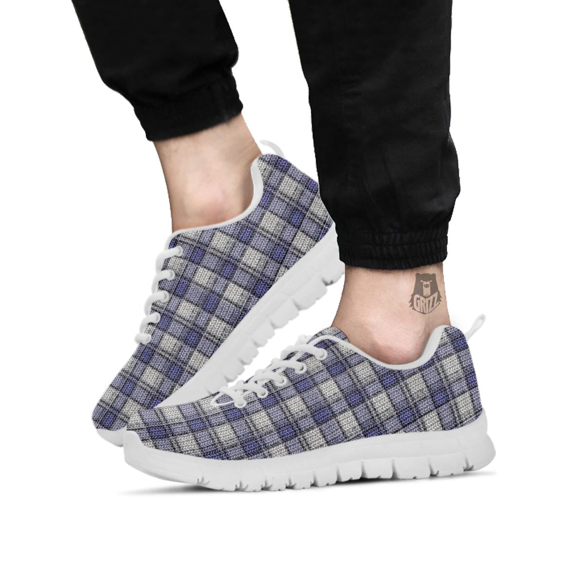 Knitted Tartan Print Pattern White Sneaker-grizzshop