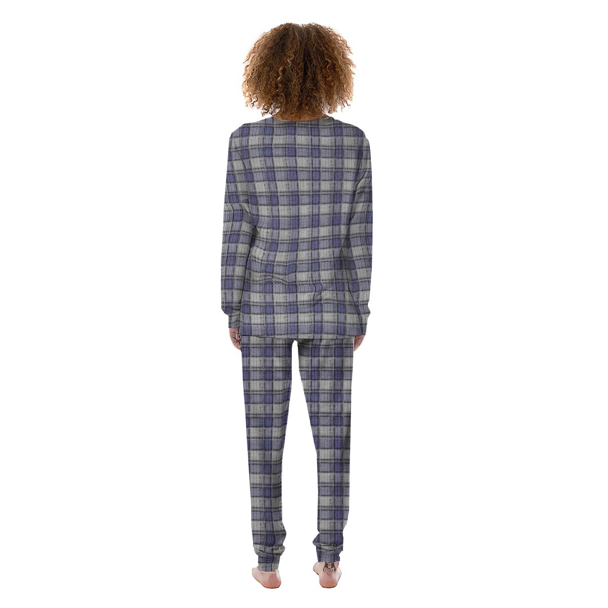 Knitted Tartan Print Pattern Women's Pajamas-grizzshop