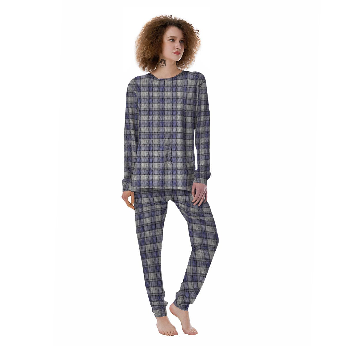 Knitted Tartan Print Pattern Women's Pajamas-grizzshop