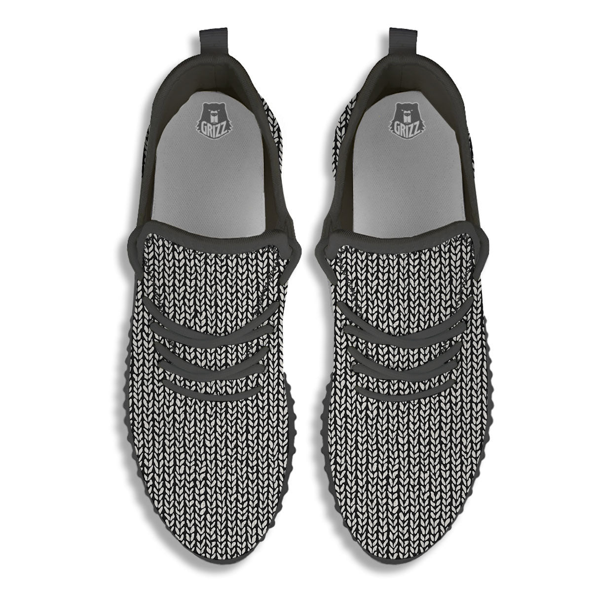 Knitted Texture White And Black Print Pattern Black Walking Shoes-grizzshop