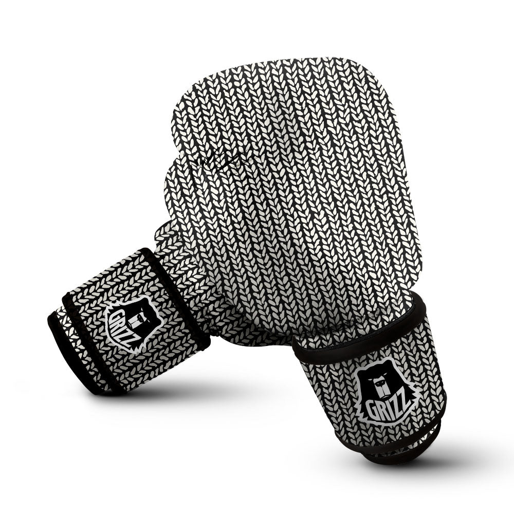 Knitted Texture White And Black Print Pattern Boxing Gloves-grizzshop