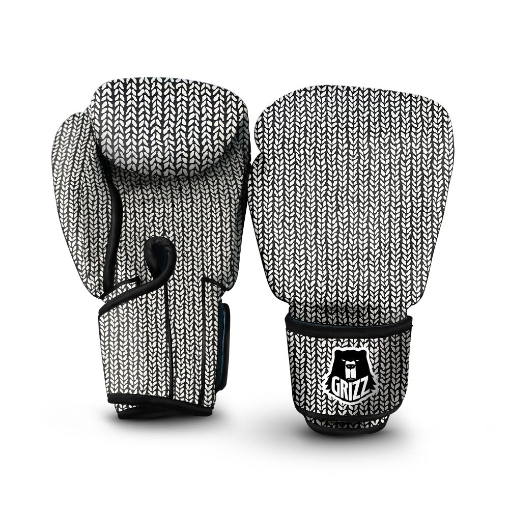 Knitted Texture White And Black Print Pattern Boxing Gloves-grizzshop