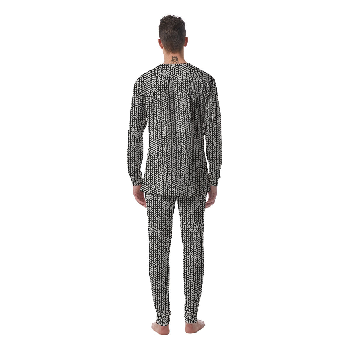 Knitted Texture White And Black Print Pattern Men's Pajamas-grizzshop