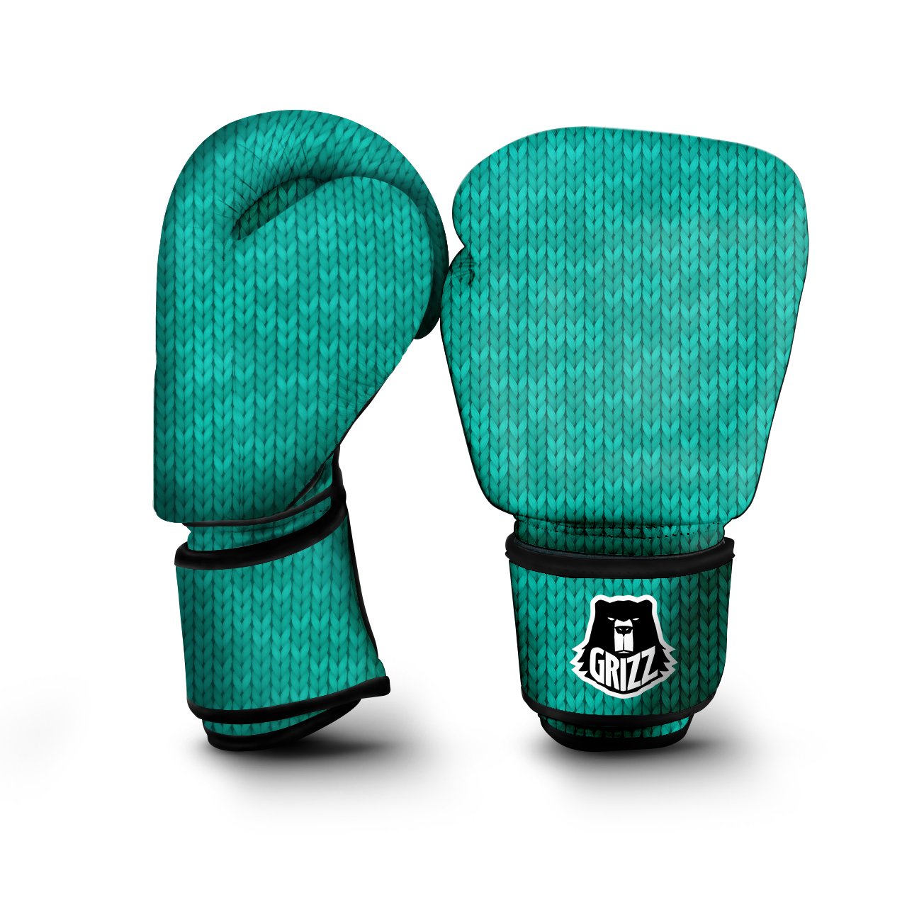 Knitted Turquoise Print Pattern Boxing Gloves-grizzshop