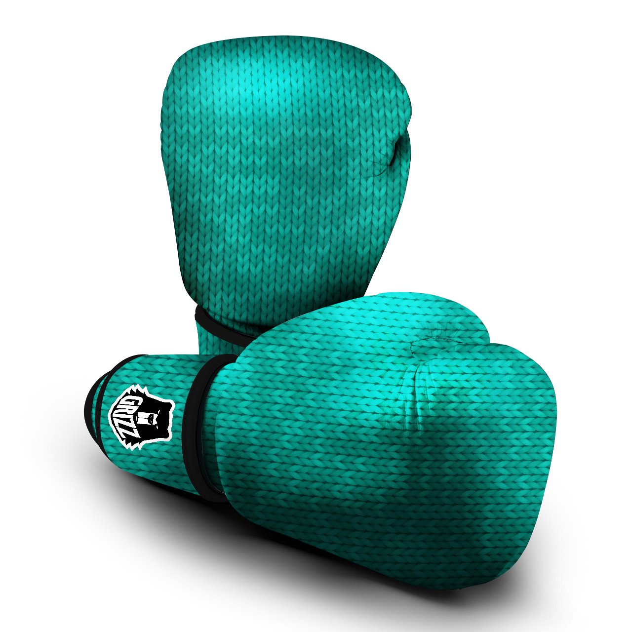 Knitted Turquoise Print Pattern Boxing Gloves-grizzshop