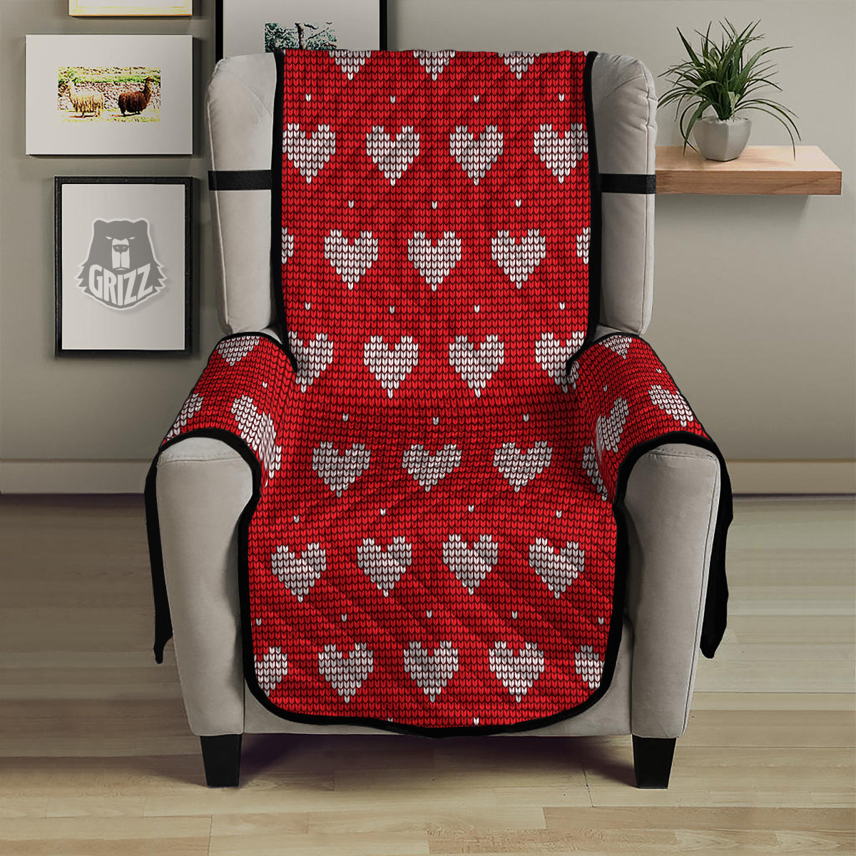 Knitted Valentine's Day Print Pattern Armchair Protector-grizzshop