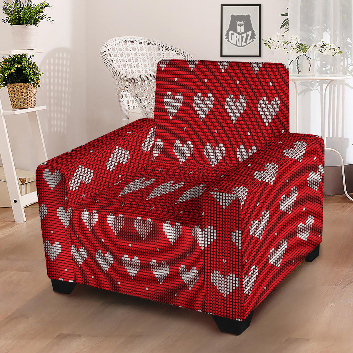 Knitted Valentine's Day Print Pattern Armchair Slipcover-grizzshop