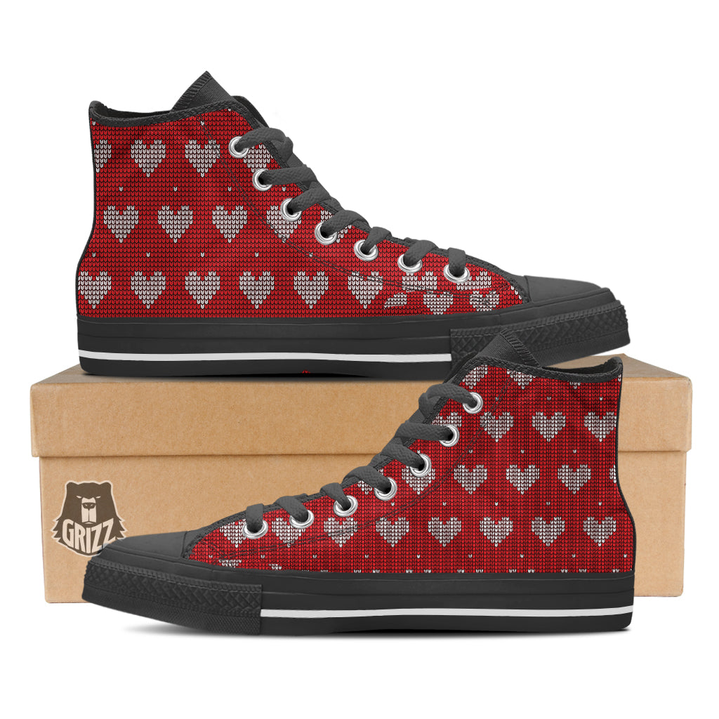 Knitted Valentine's Day Print Pattern Black High Top Shoes-grizzshop