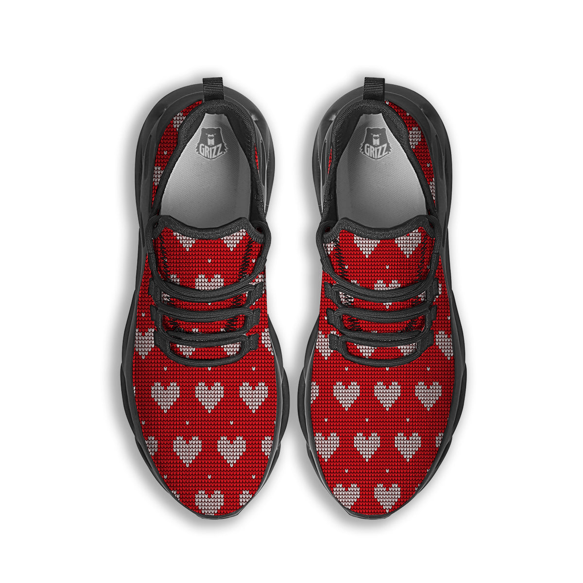 Knitted Valentine's Day Print Pattern Black Running Shoes-grizzshop