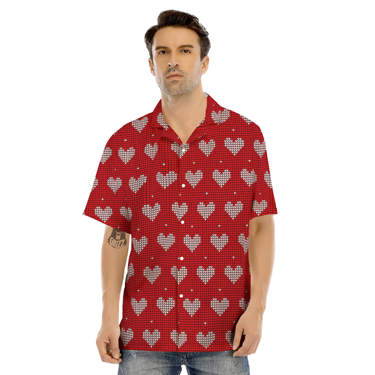 Knitted Valentine's Day Print Pattern Men's Hawaiian Shirt-grizzshop