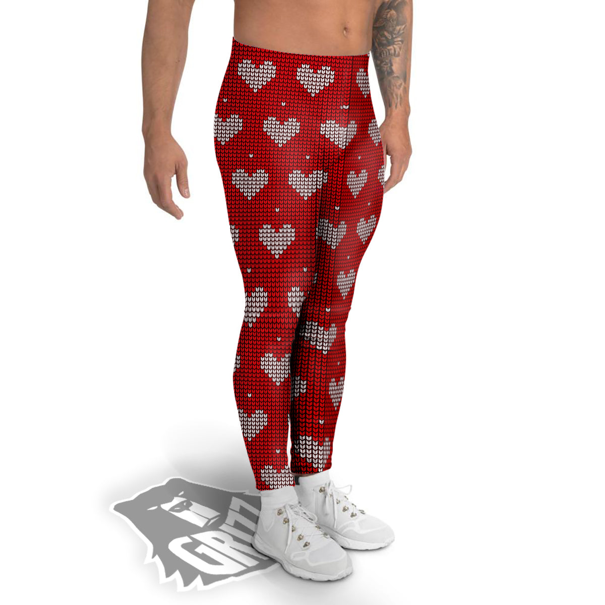 Knitted Valentine's Day Print Pattern Men's Leggings-grizzshop