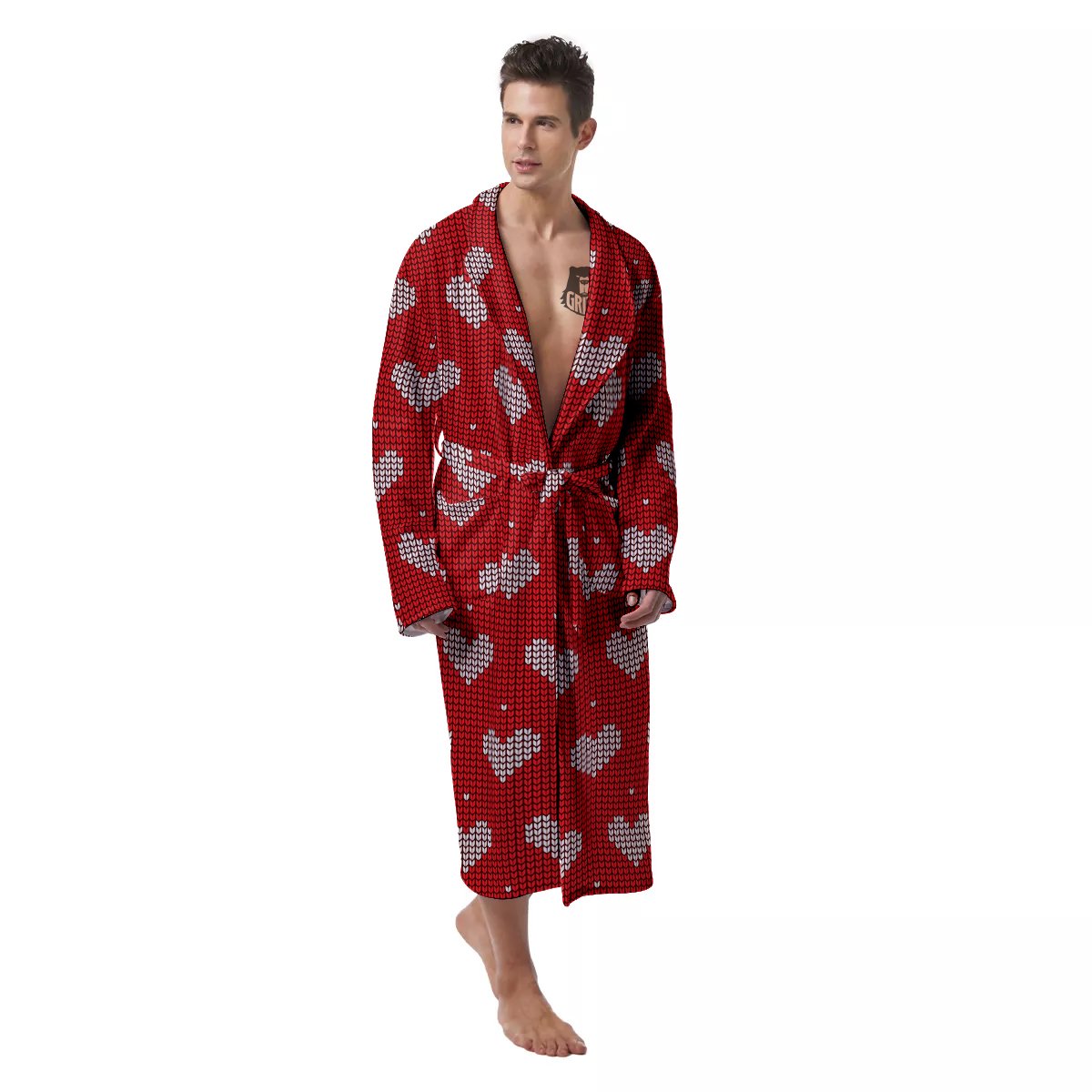 Knitted Valentine's Day Print Pattern Men's Robe-grizzshop