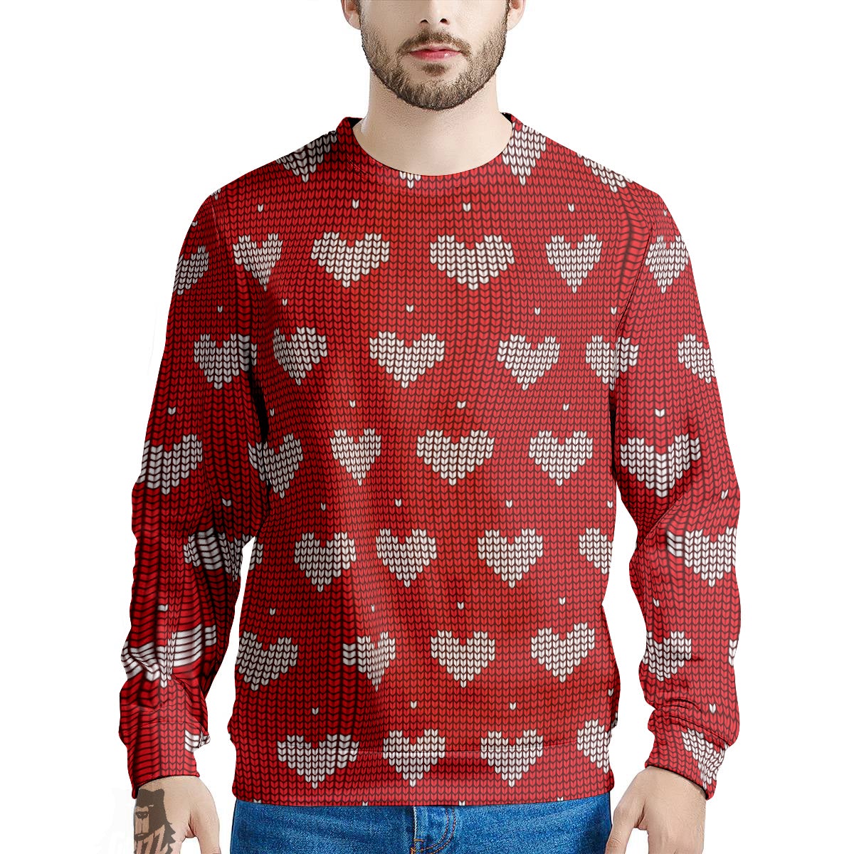 Knitted Valentine's Day Print Pattern Men's Sweatshirt-grizzshop