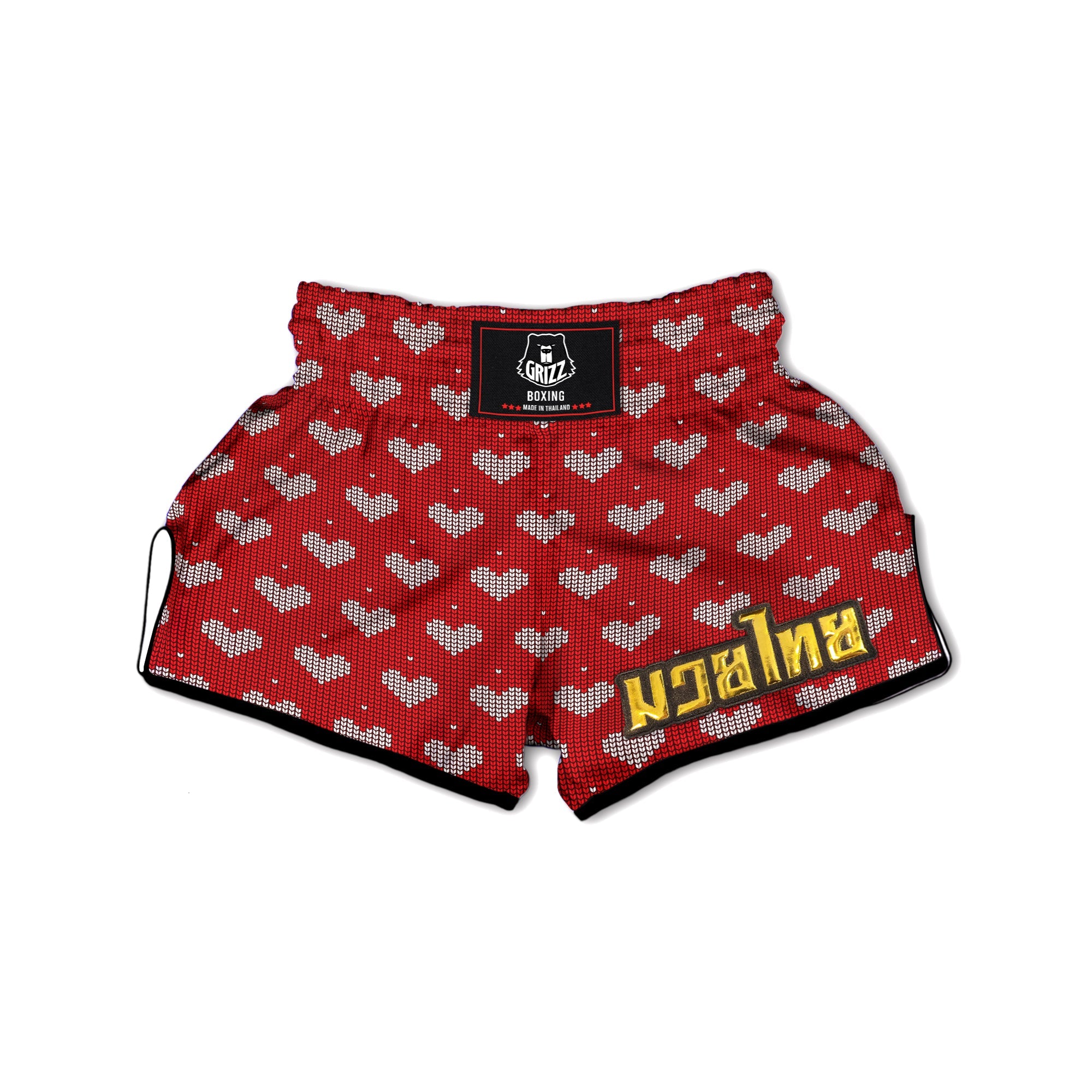 Knitted Valentine's Day Print Pattern Muay Thai Boxing Shorts-grizzshop