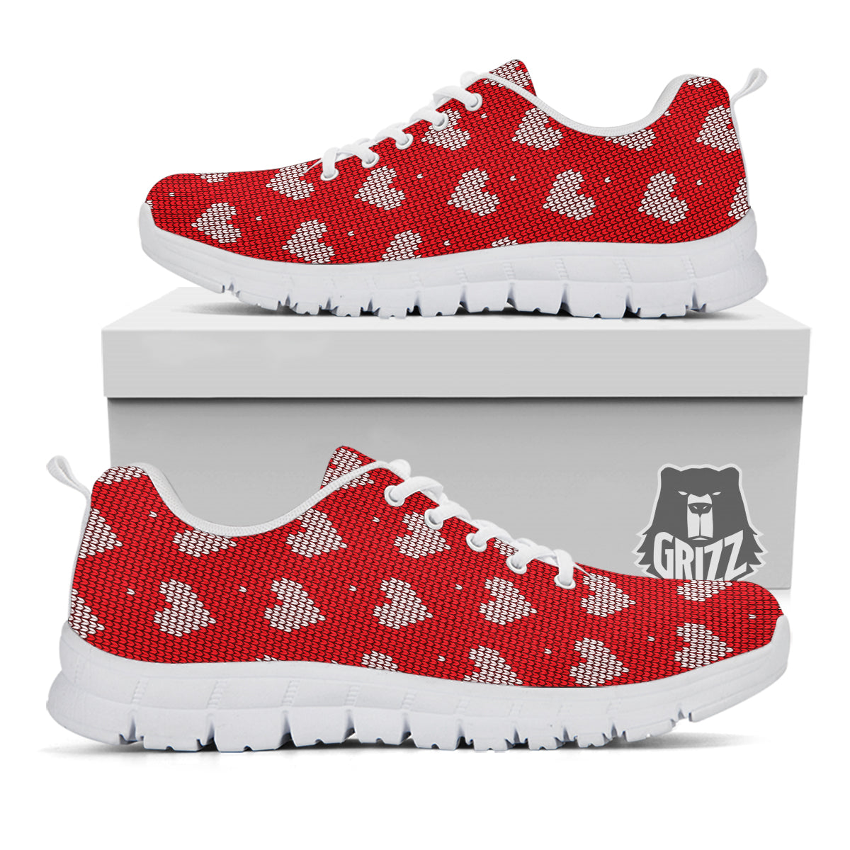 Knitted Valentine's Day Print Pattern White Sneaker-grizzshop