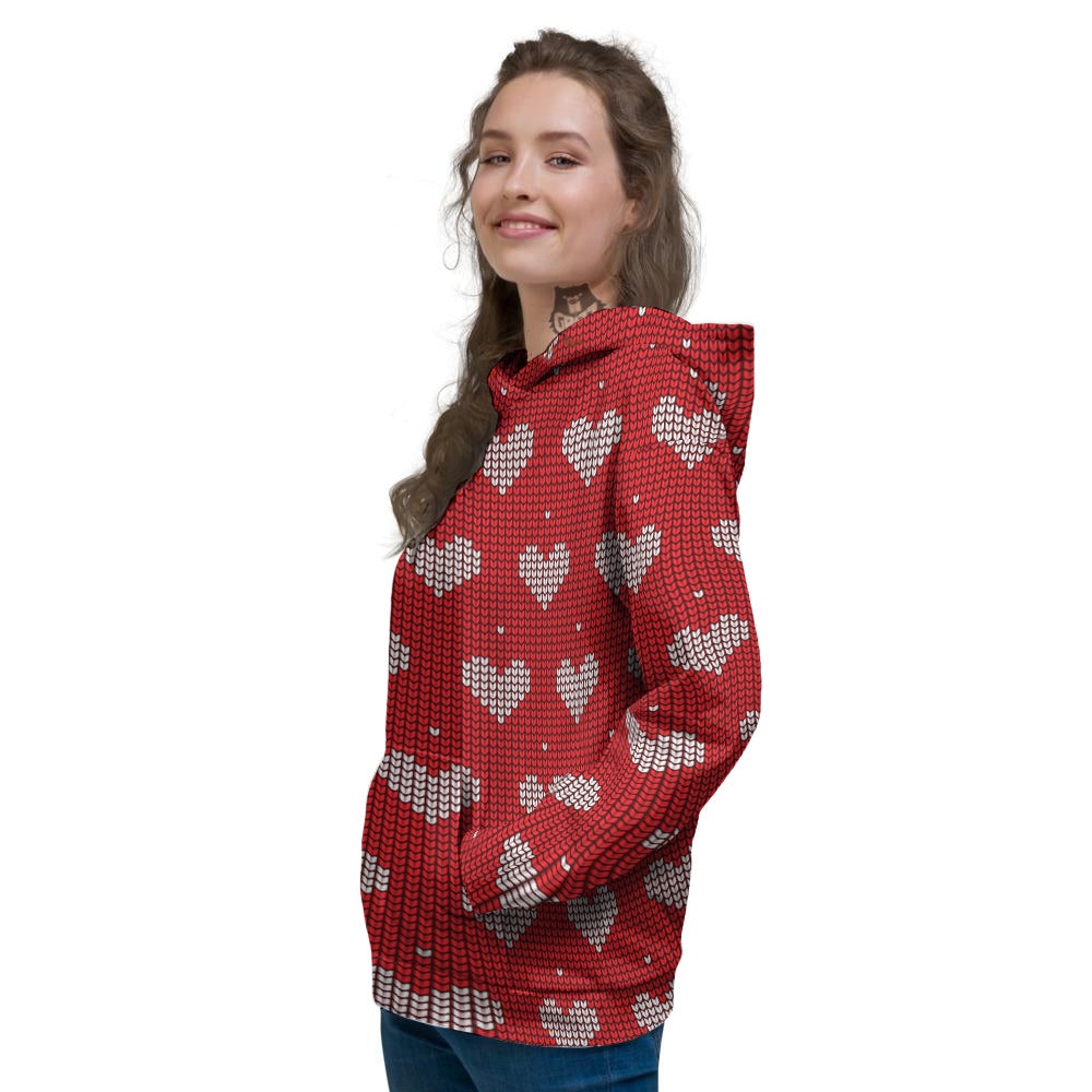 Knitted Valentine's Day Print Pattern Women's Hoodie-grizzshop