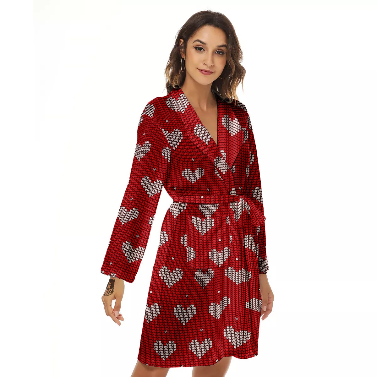 Knitted Valentine's Day Print Pattern Women's Robe-grizzshop